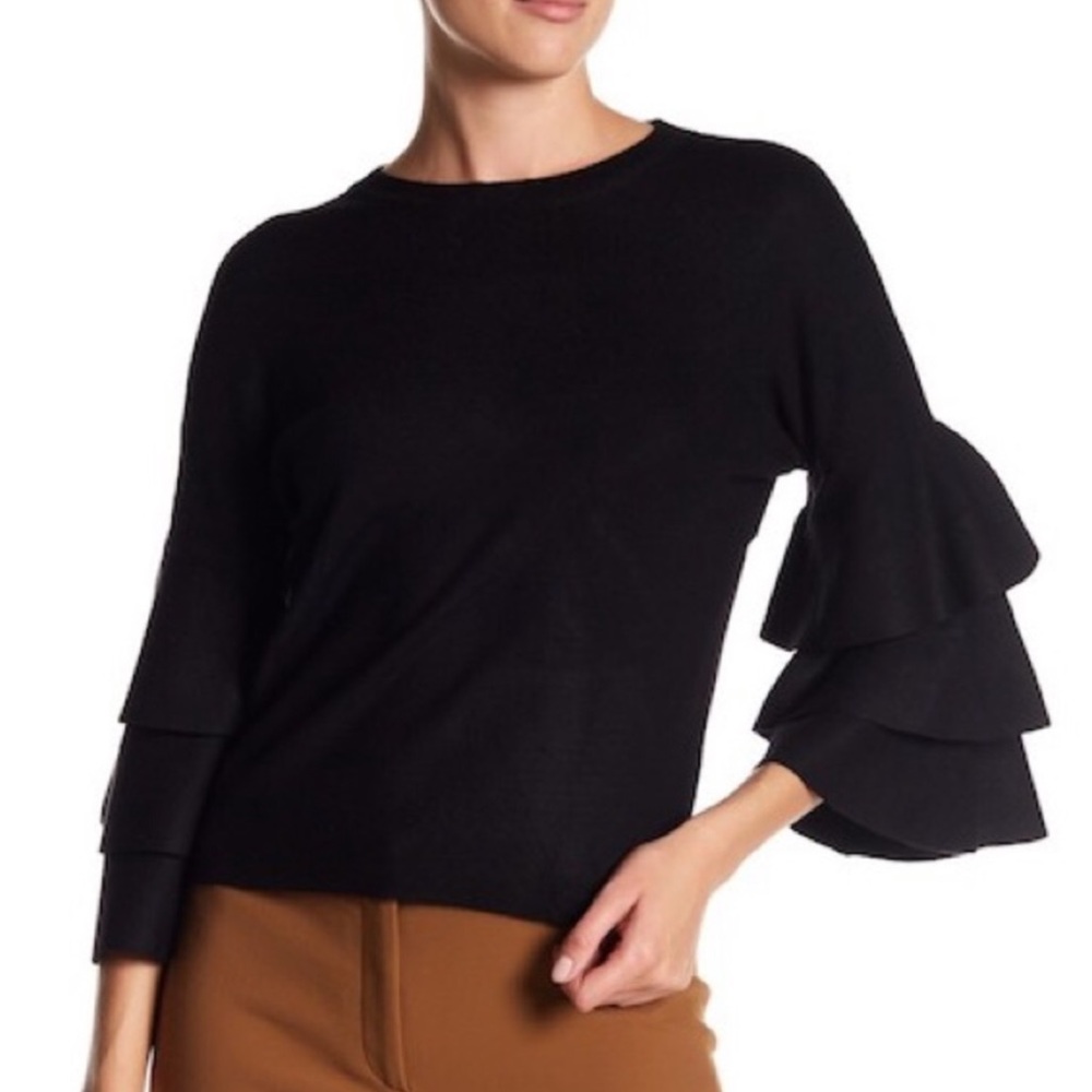 Black Ruffle Sleeve Sweater